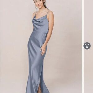 Revelry Slate Blue Satin Wedding Dress